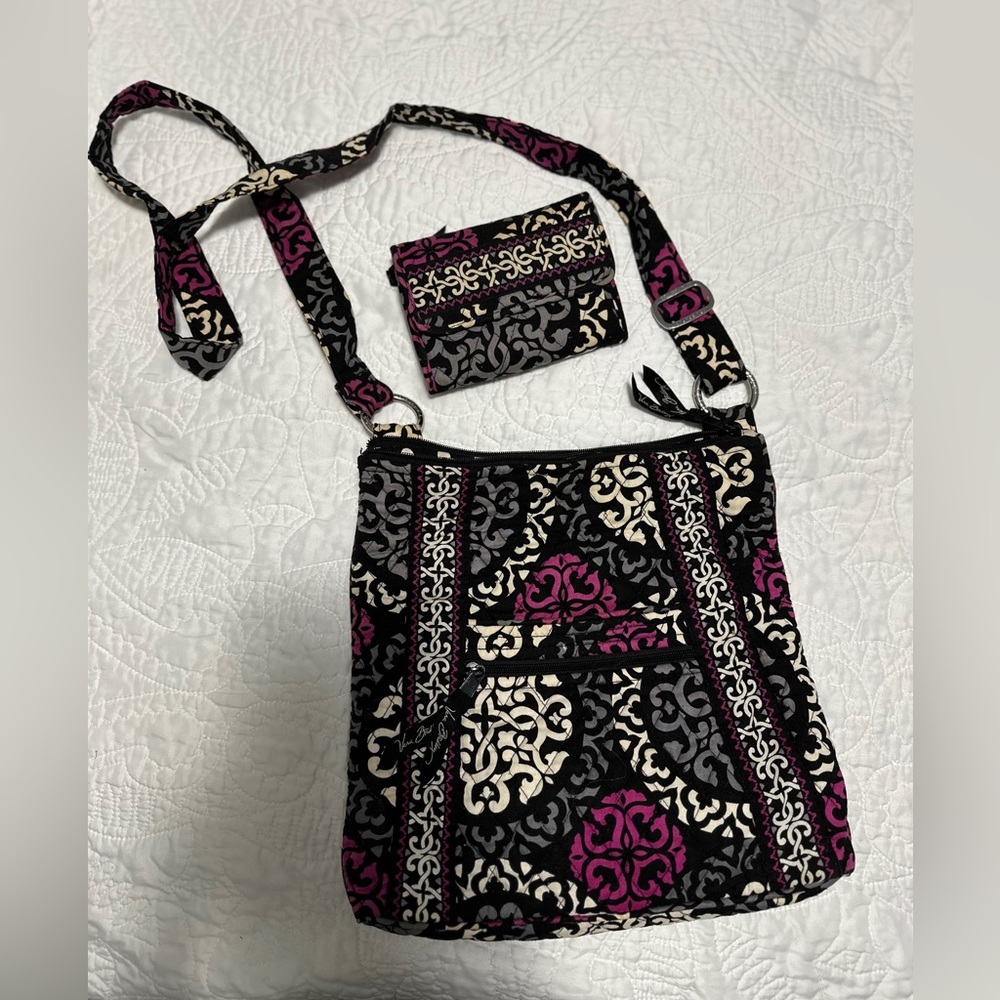 Vera Bradley Canterbury Magenta Crossbody Bag and Matching Wallet